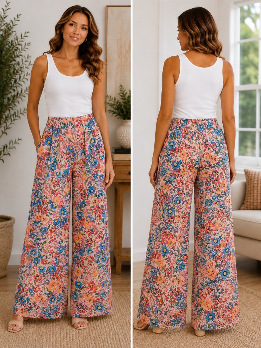 🌸 Unbranded Wide Leg Pleated Front Floral Pants | Women's Size M 🌸
